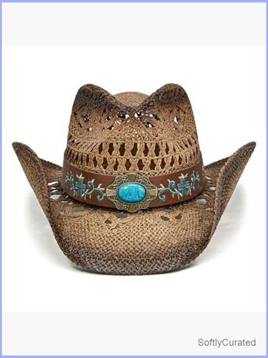 Women\'s Straw Cowboy Hat Shapeable Brim Western Beach Sun Hat